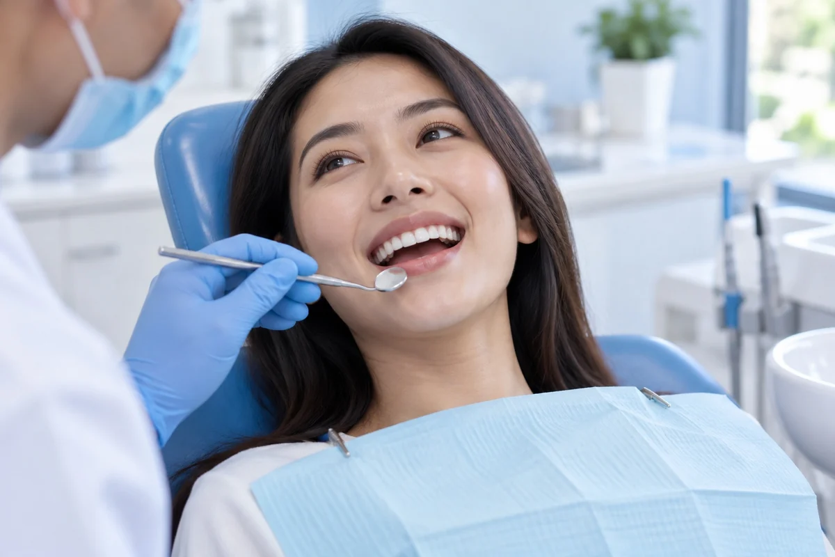 Editorial illustration of a routine dental check-up